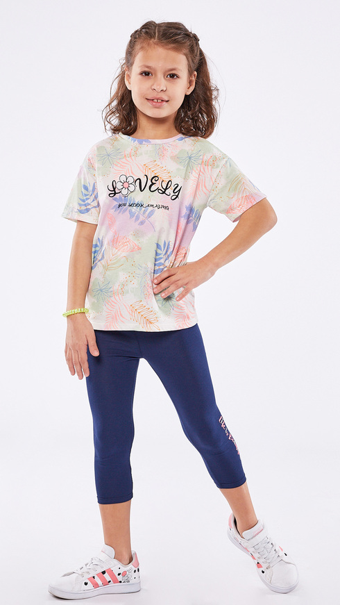 EBITA leggings set, blouse with tropical floral design and cotton lycra leggings.