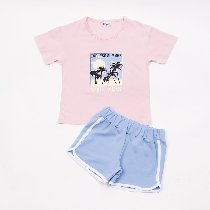 TRAX shorts set in pink with tropical print.