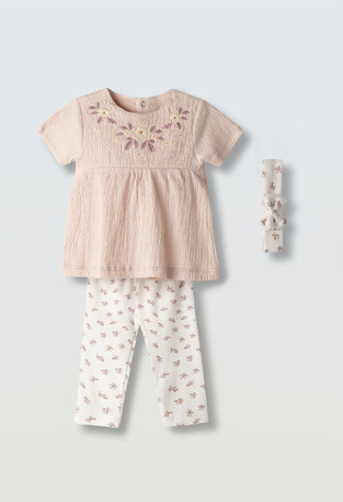 Σετ κολάν ΕΒΙΤΑ σε χρώμα ροζ ανοιχτό με εκρού και ασορτί κορδέλα.