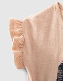 IKKS blouse in pink color with ruffles on the sleeves.