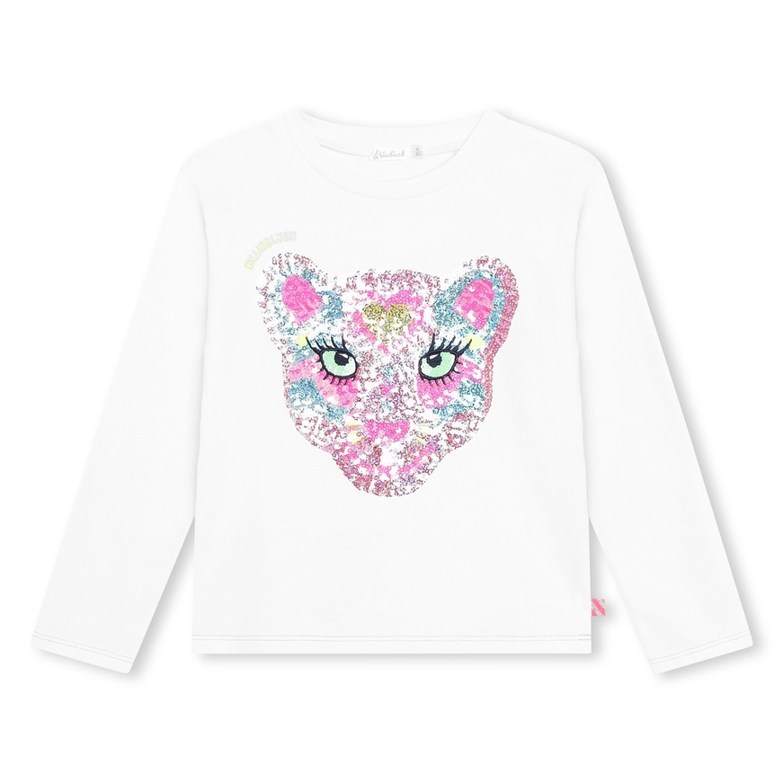 BILLIEBLUSH off-white cotton blouse with cat pattern sequin print.