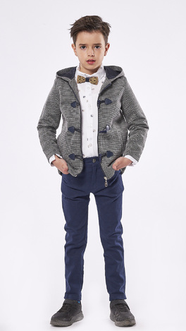 Set of 3 pcs. HASHTAG, montgomery coat, bow tie shirt and cloth pants.