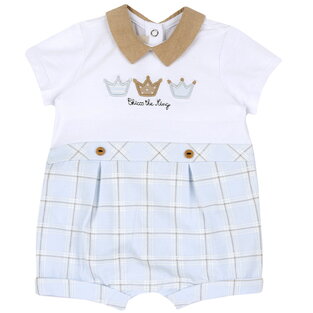 CHICCO bodysuit in white and siel colors with check pattern.