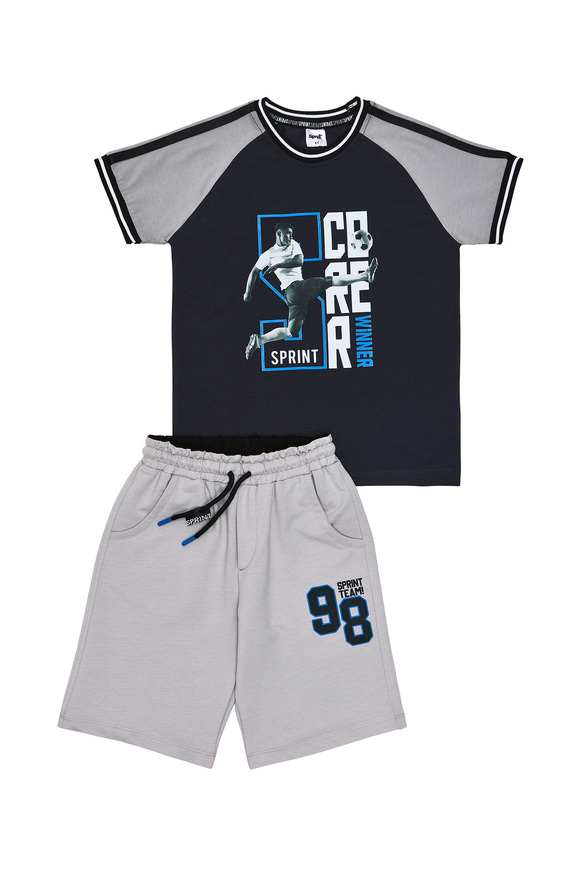 Σετ μπλούζα με βερμούδα SPRINT, σε μαύρο με γκρι χρώμα.