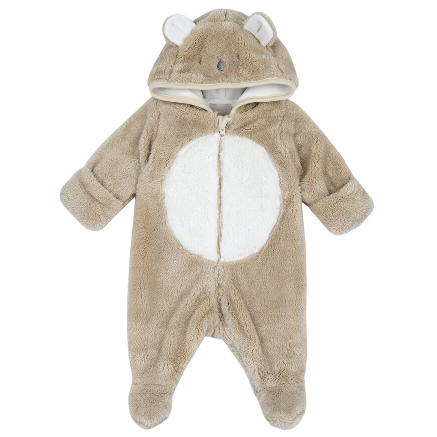 CHICCO exit jumpsuit in beige color with a cute teddy bear design.