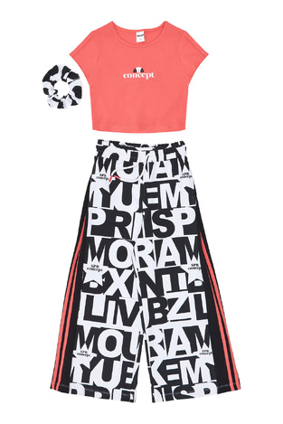 Σετ παντελόνα SPRINT σε χρώμα κοραλί με μαύρο και ασορτί λάστιχο μαλλιών.