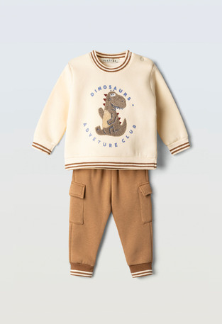 HASHTAG jumpsuit set in beige and brown.