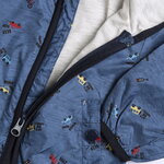 CHICCO seasonal jacket in blue raff color with all over car print.