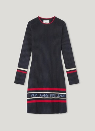 PEPE JEANS knitted dress in dark blue.