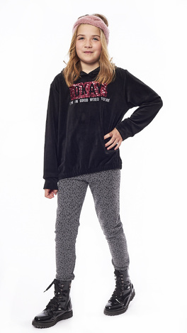 Set of EBITA velvet leggings in black color with leopard pattern.