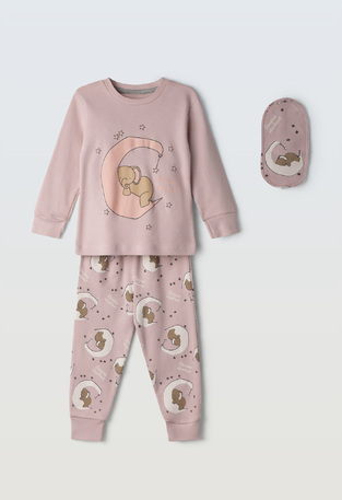 HOMMIES pajamas with matching sleep mask in pink.
