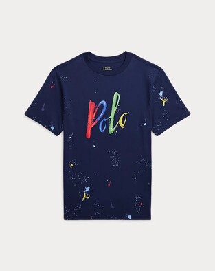 POLO RALPH LAUREN shirt in blue color with colorful "POLO" logo.