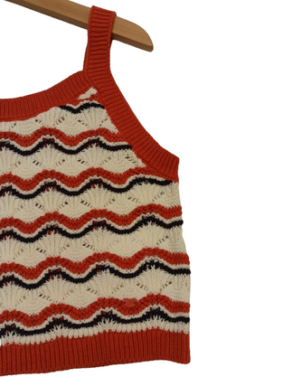 LOSAN knitted top in ecru with brown.