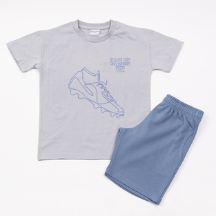 TRAX shorts set in gray with blue piping.