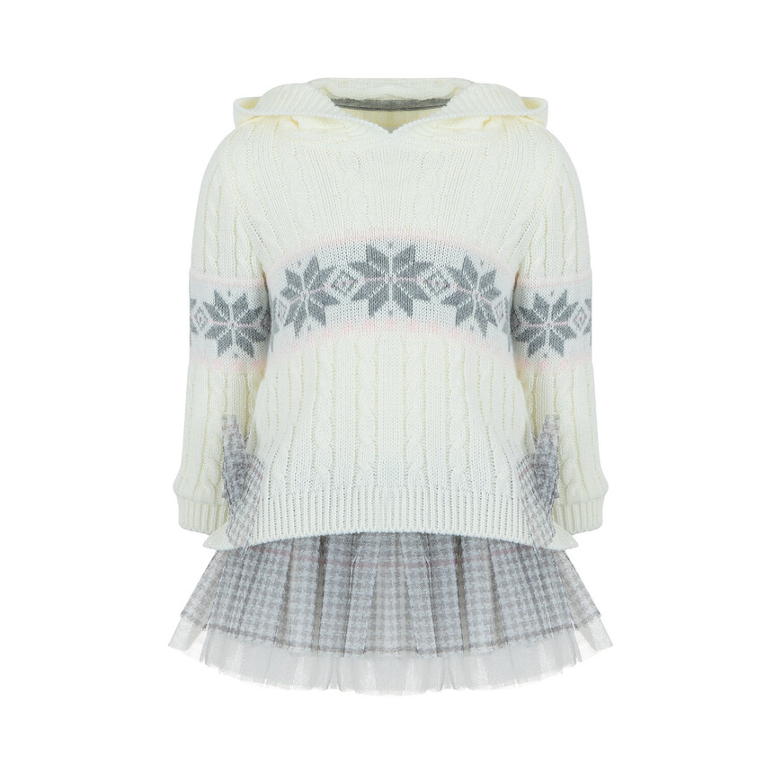 LAPIN HOUSE knitted dress in off-white color with hood.