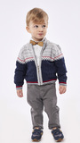 Set of 3 pcs. HASHTAG, knitted cardigan, bow tie shirt and fabric trousers.