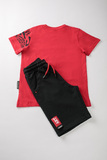 SPRINT shorts set in red color with appliqué embroidery.
