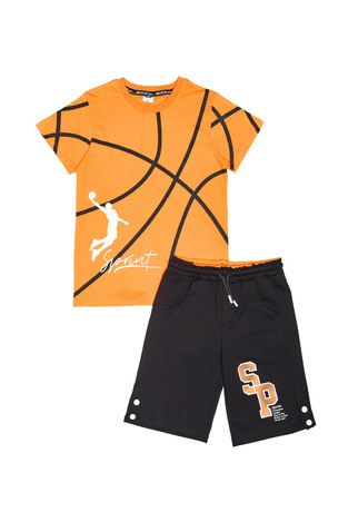 Σετ σορτς SPRINT σε χρώμα πορτοκαλί με all over τύπωμα μπάσκετ.