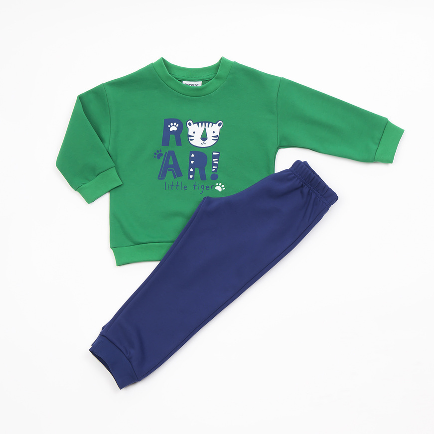 TRAX suit set in green color with embossed tiger print.
