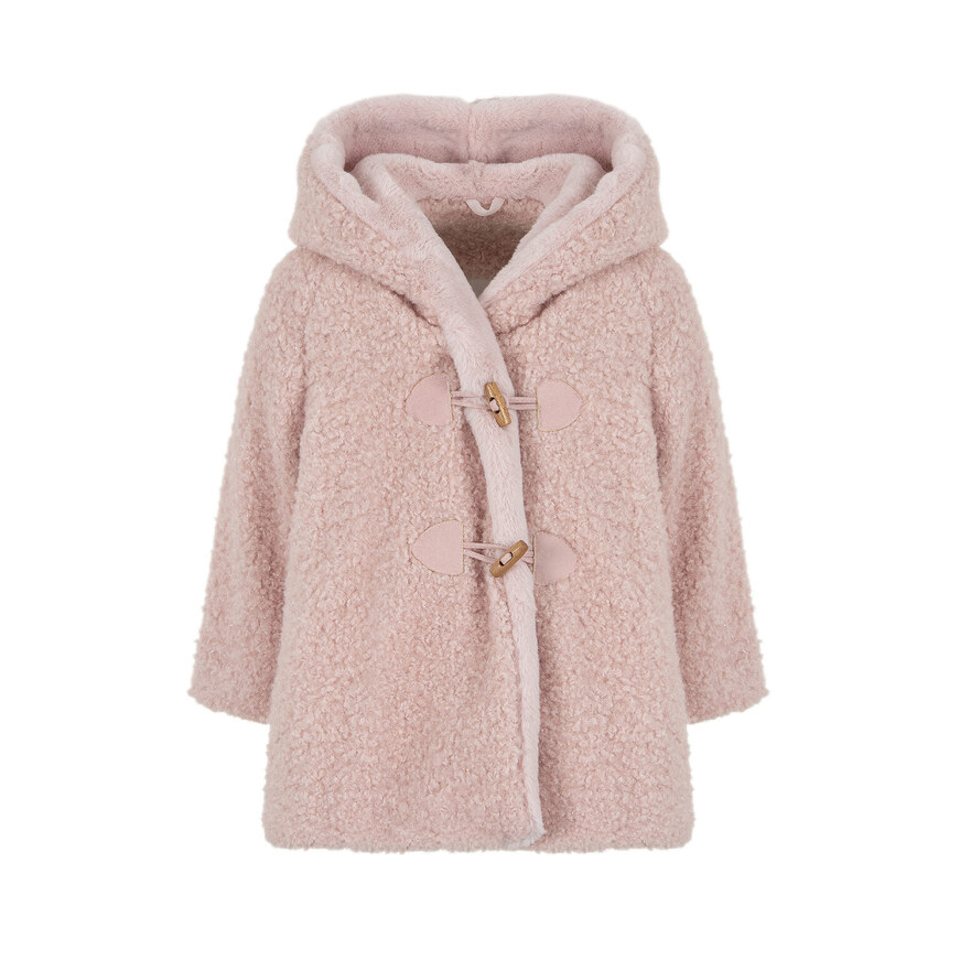 Παλτό LAPIN HOUSE σε χρώμα ροζ με κουκούλα και ιδιαίτερο γούνινο σχέδιο.