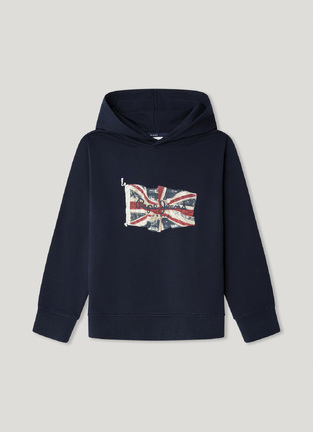 Μπλούζα φούτερ PEPE JEANS σε μπλε σκούρο χρώμα με κουκούλα.