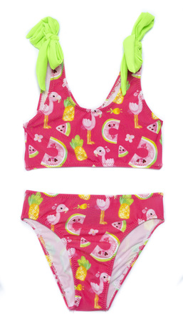 TORTUE bikini swimsuit in fuchsia color with flamingos print.