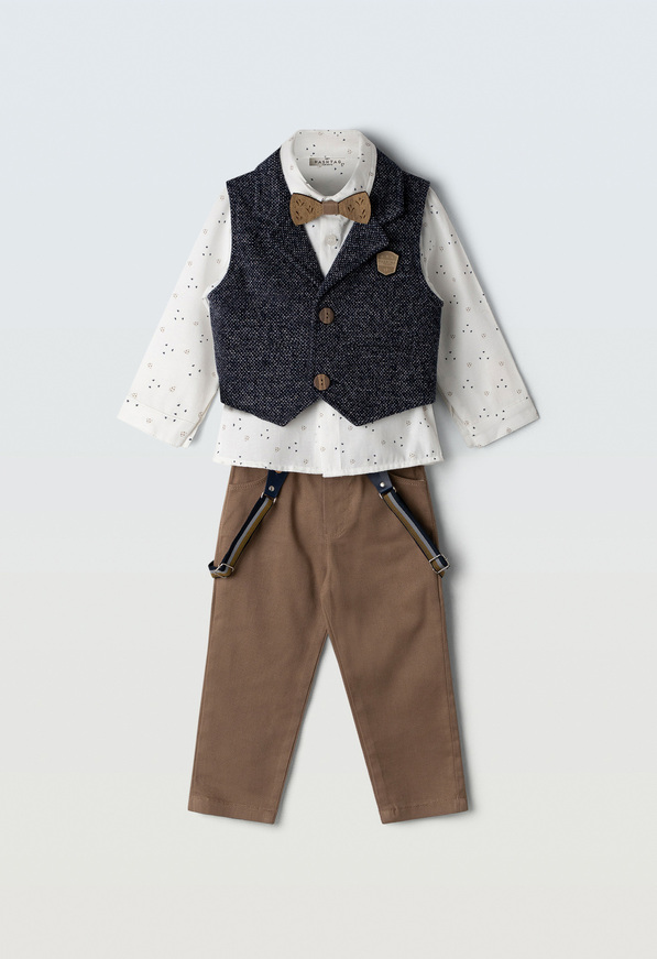 Σετ 3 τεμ. HASHTAG, πουκάμισο με παπιγιόν, παντελόνι με τιράντες και γιλέκο.