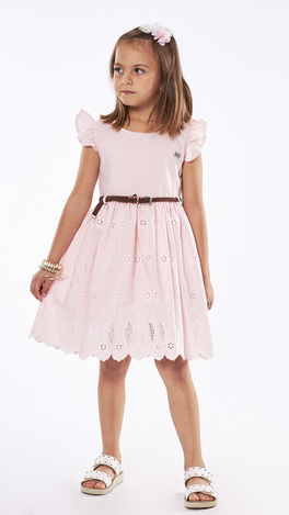 EBITA dress in pink color with ruffles on the sleeves.
