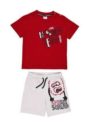 Σετ μπλούζα με βερμούδα SPRINT, σε κόκκινο-γκρι ανοιχτό χρώμα.