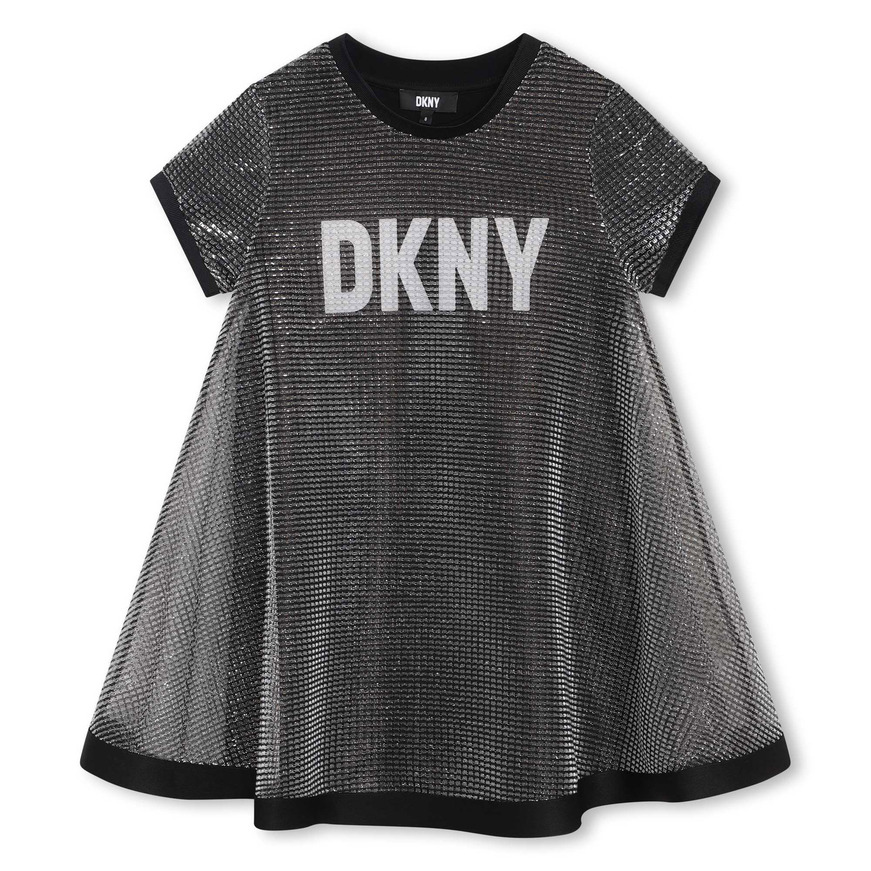 Dress D.K.N.Y. in black color with detachable metallic fabric lining.
