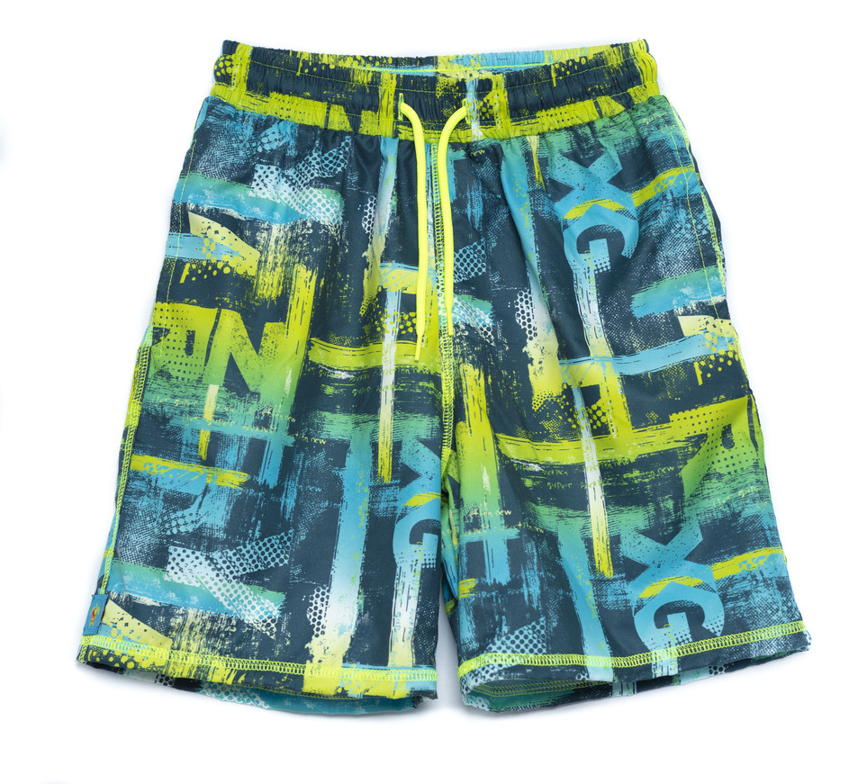 TORTUE bermuda swimsuit in blue and green colors with all over print.