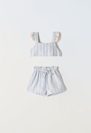 EBITA fabric shorts set in siel color with striped pattern.