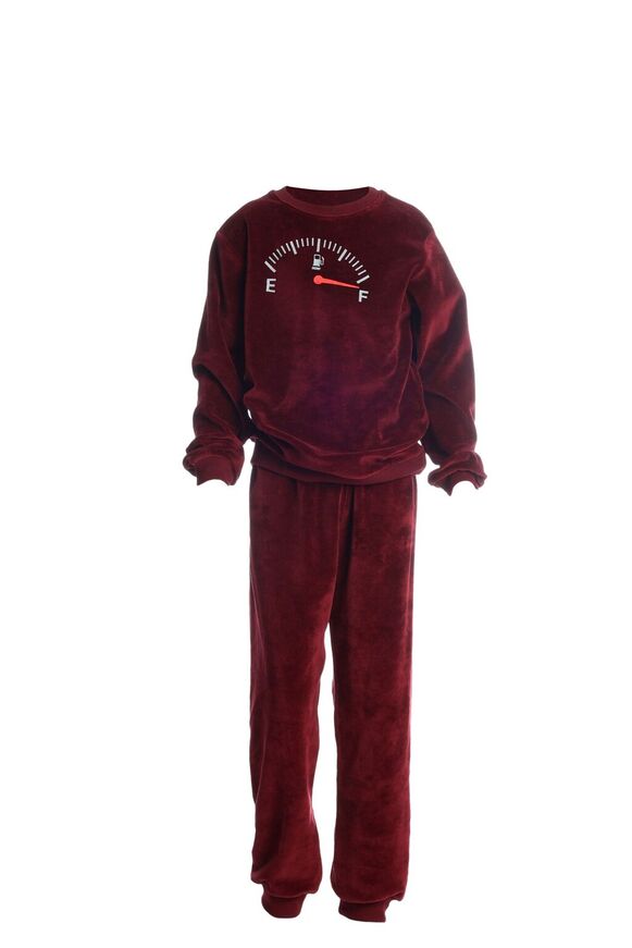 DREAMS velvet pajamas in burgundy color with print.