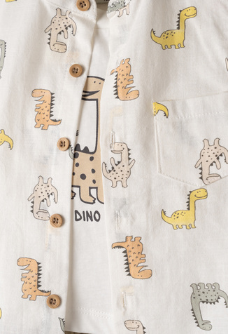 Σετ 3 τεμ. HASHTAG, πουκάμισο με all-over τύπωμα, μπλούζα και βερμούδα σε χρώμα καφέ.