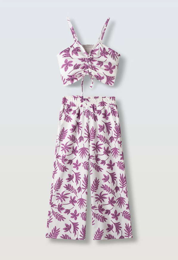 Σετ παντελόνα ΕΒΙΤΑ εμπριμέ σε χρώμα εκρού απαλό.