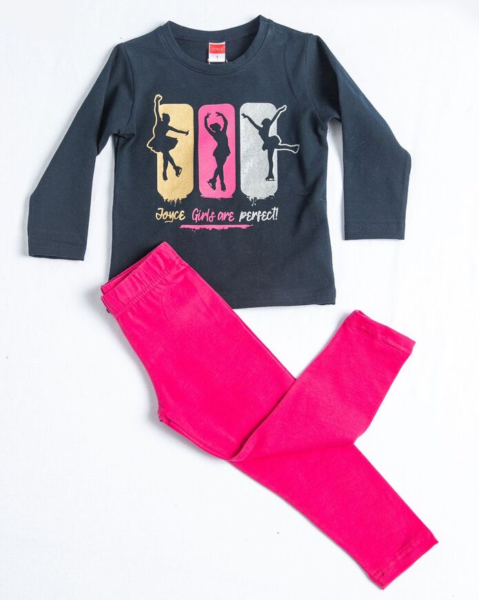 JOYCE leggings set, blue blouse with embossed print on the front and leggings with side print.