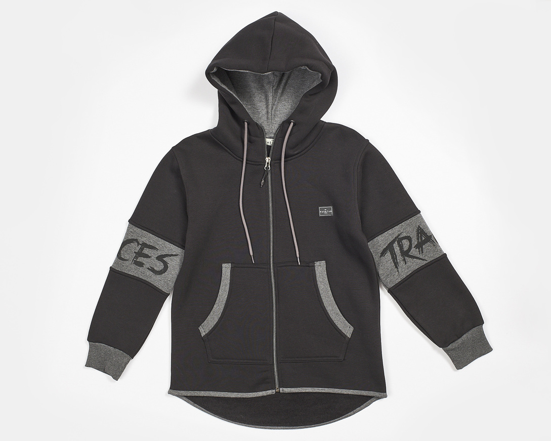 HASHTAG jacket in black color with hood.