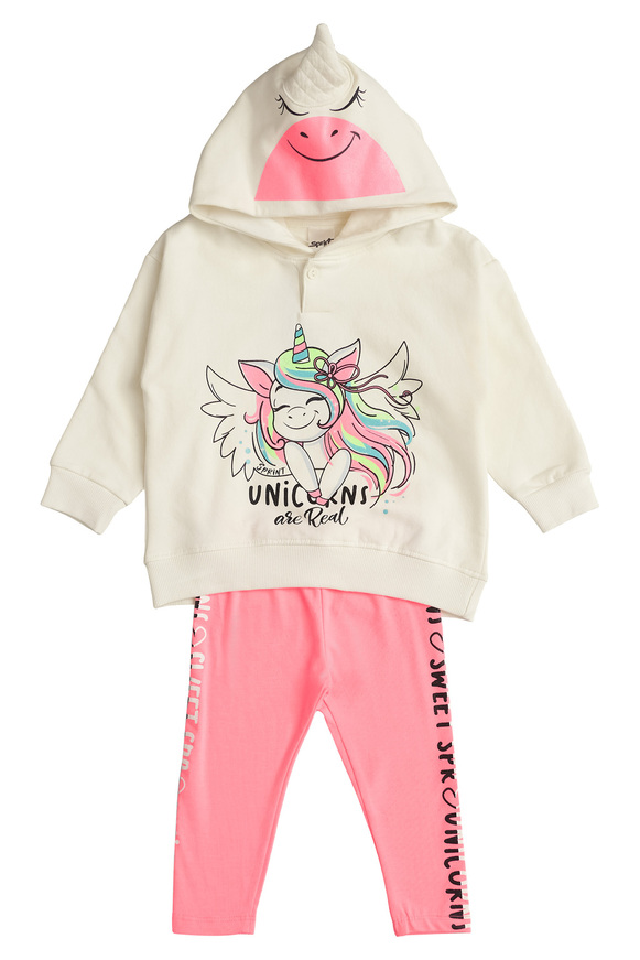 Set of SPRINT sweatpants in off-white color with embossed unicorn print.
