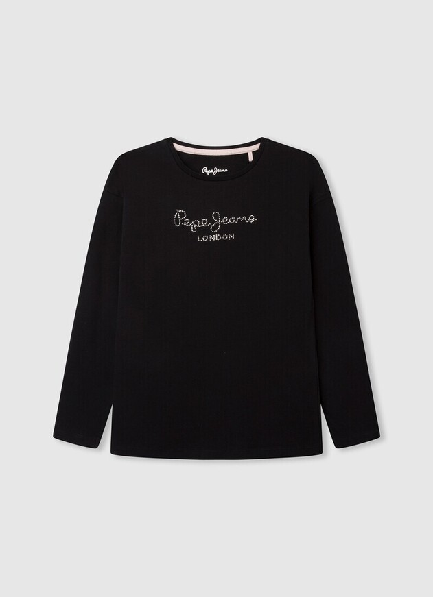 PEPE JEANS blouse in black color with rhinestones.
