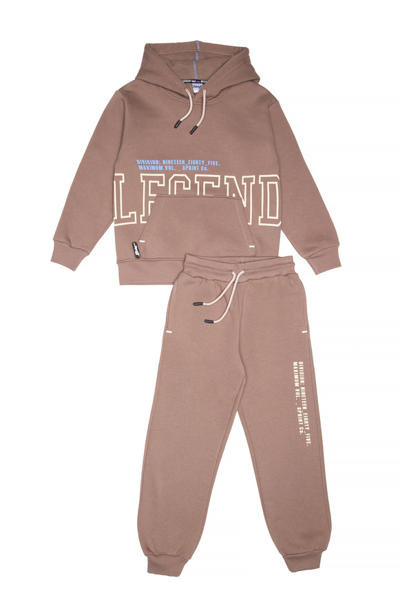 Σετ φόρμας SPRINT με ενσωματωμένη κουκούλα σε σκούρο μπεζ χρώμα. 