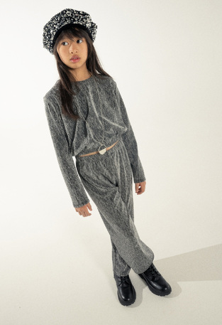 EBITA pants set in metallic silver color.