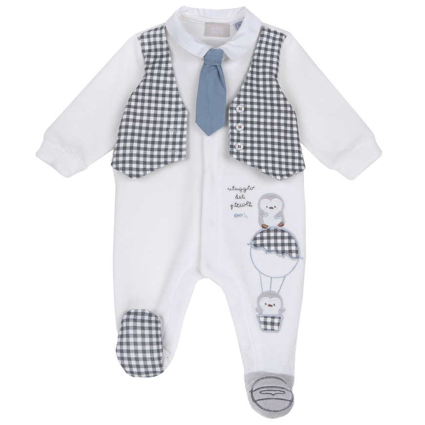 CHICCO velor bodysuit in white color with tie.