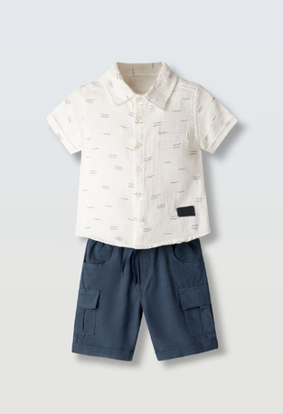 Σετ 2 τεμ. HASHTAG, πουκάμισο και βερμούδα σε χρώμα μπλε σκούρο.