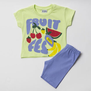 TRAX cycling tights set in lime color with embossed fruit print.