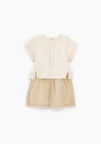 Ikks dress, soft sweatshirt in light beige color on top with gold pleated trim.