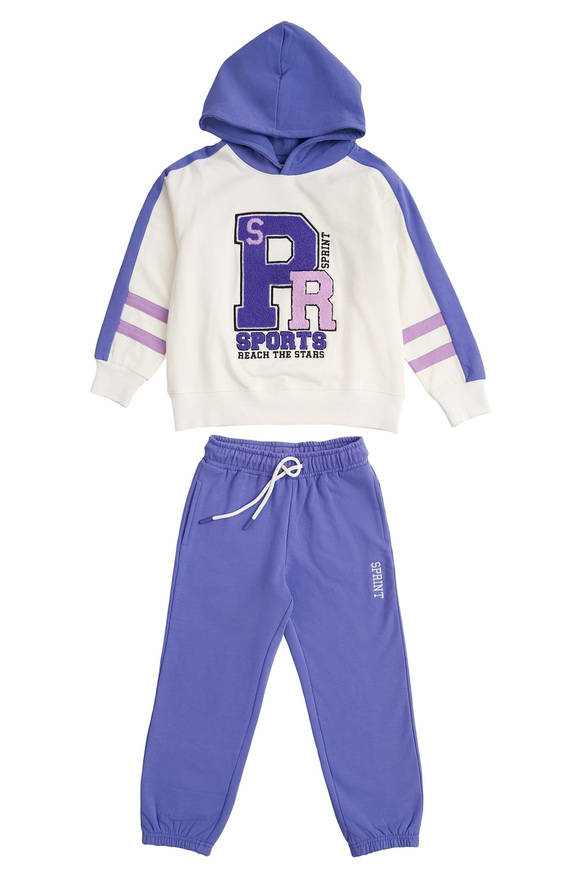 SPRINT tracksuit set in two-tone ecru-purple with hood.