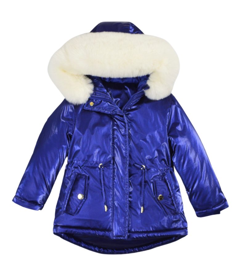 EBITA jacket in metallic blue color with lining on the hood.