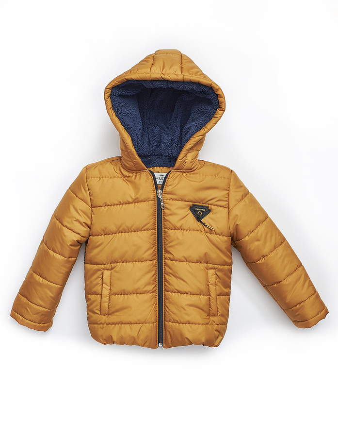 HASHTAG jacket in mustard color with fleece lining.