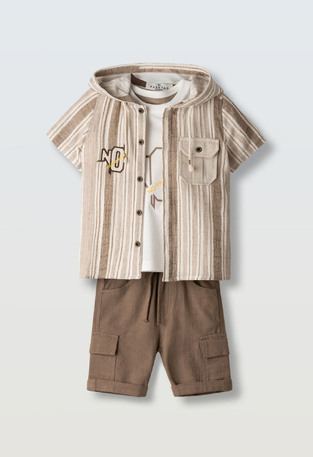 Σετ 3 τμχ. βερμούδα HASHTAG πουκάμισο με ριγέ σχέδιο, μπλούζα και βερμούδα.