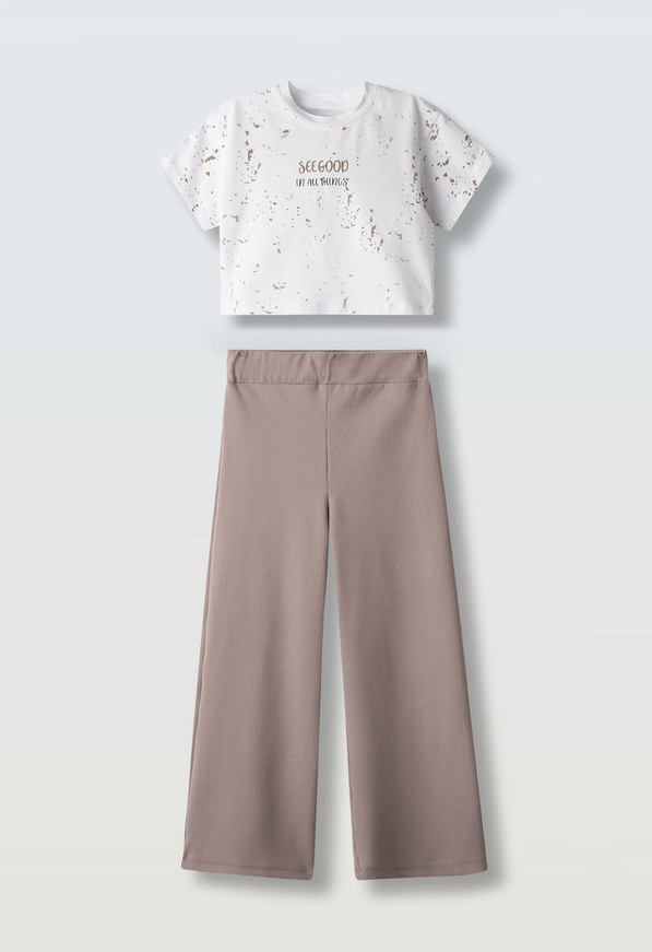 Σετ παντελόνα ΕΒΙΤΑ σε χρώμα λευκό με ροζ.